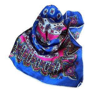 Vintage MCM Hand Rolled Silk Scarf Luxury Magenta and Purple Floral Motif